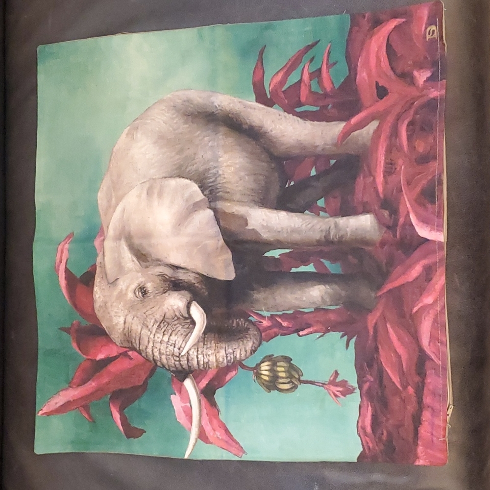 Beautiful Painted Elephant Cushion Cover, 19" Square